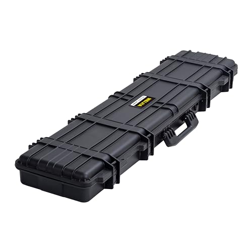 MEIJIA Portable Waterproof All Weather Hard Rifle Case,Soft Handle Grip,Customizable Fit Foam Inserted,without wheels,Black - size: 53INCH