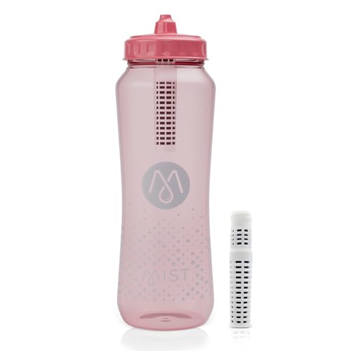 Mist Sports Squeeze Water Bottle with Built-In Filter for Pure Water, Easy Grip Squeeze Water Bottles Sports Quality, Leak Proof & BPA Free Athletic Water Bottle Squirt Top, Peachy Pink - color: Peach Pink