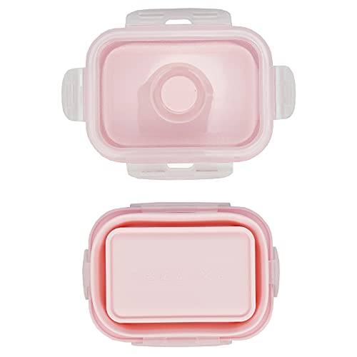 CCyanzi 3piece Collapsible Food Storage Containers with Lids, Silicone Lunch Container, Microwave & Freezer Safe, Space Saving for Kitchen Cabinet and Camping Backpack,(pink) - color: pink