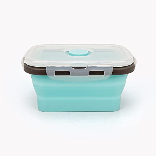 CCyanzi 3piece Collapsible Food Storage Containers with Lids, Silicone Lunch Container, Microwave & Freezer Safe, Space Saving for Kitchen Cabinet and Camping Backpack,(blue gray) - color: blue with gray