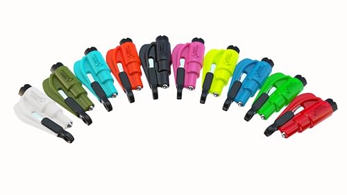 resqme The Original Emergency Keychain Car Escape Tool, 2-in-1 Seatbelt Cutter and Window Breaker, Made in USA, Rainbow Pack 10 Colors - Compact Emergency Hammer