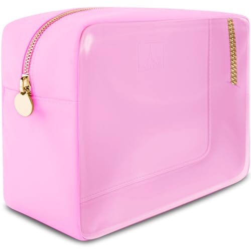 DANCOUR Clear Makeup Bag Large Pouch Cosmetic Travel Bag TSA Approved Light Pink Clear Cosmetic Case Organizer - color: Light Pink, style: Large