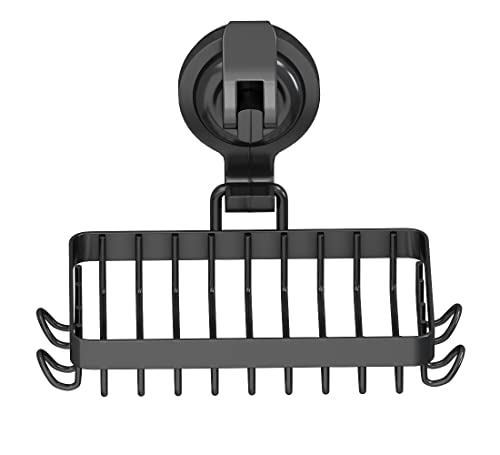 Soap Holder Shower, Suction Cup Soap Dish for Shower with 4 Hooks, 304 Stainless Steel, Black - color: Black