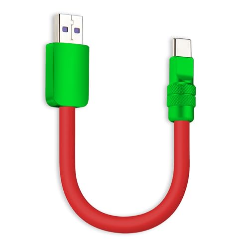 chubbycable 120W Short USB A to C Charging Cable, Dark Red+Green, 0.82FT | Premium Zinc Alloy Connectors, 6mm Silicone Extra Thick, 45,000+ Bend Tested, E-Marker Chip, Stable 480Mbps Data Transfer - color: Dark Red+Green, size: 0.82 ft, style: USB A-Type