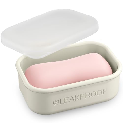 Quatish Compact Leakproof Travel Soap Case, Silicone Soap Box with Draining Layer, Enhanced Soap Container, Suitable for Camping, Gym, Bathroom, Outdoor Essentials, Beige - color: Beige, size: Regular