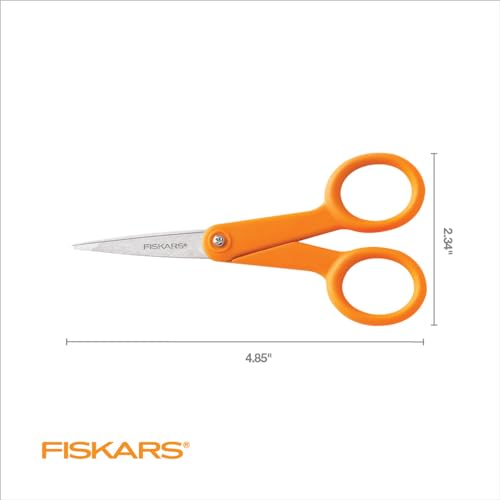 Fiskars 5" Orange-Handled Micro-Tip Fabric Scissors, No. 5 | For Tight & Intricate Detail Sewing & Craft Projects, Precision-Ground Blades Stay Sharp, Ambidextrous Double-Loop Handle - size: 5”, style: Double Loop Handle