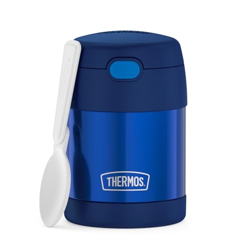 THERMOS FUNTAINER Kids Food Jar with Spoon, 10oz, Navy - color: Navy, size: 10 Ounce