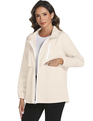 Avoogue Rain Jacket Women with Hooded Waterproof Raincoats - color: Beige, size: XX-Large