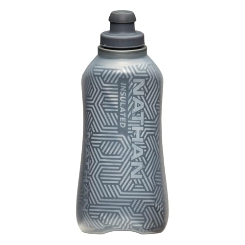 Nathan SpeedDraw 2 Insulated Handheld Running Water Bottle Flask – Double-Wall Insulation, Ergonomic Grip, Blast Valve Cap, Phone & Key Storage Pockets, Reflective Design - 18oz Insulated - Deep Teal - color: Deep Teal 18oz Insulated