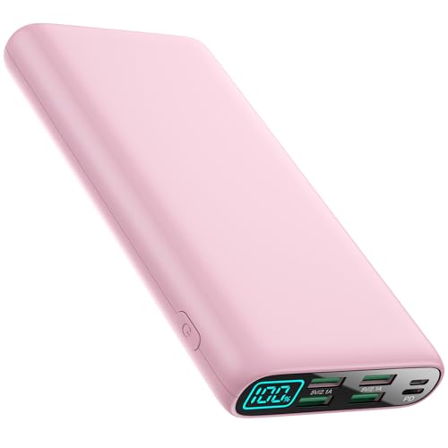Portable Charger 38800mAh,LCD Display Power Bank,5 USB Outputs Battery Pack Backup, USB-C 3A in&out Travel Essential Portable Phone Charger For iPhone 17/16/15/14/13 Pro/12,Android Samsung Galaxy-Pink - color: Pink