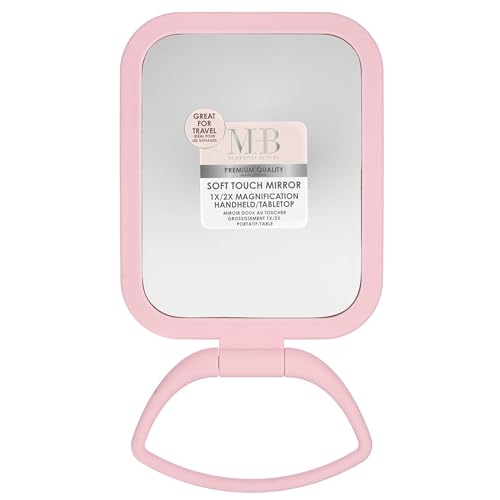 Premium Soft Touch Pink Rectangle Makeup Mirror - 1x/2x Magnification - color: Pink, size: 10"L x 5.8"W