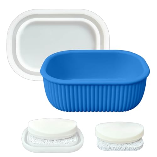 Leakproof Silicone Travel Soap Case with Drainage Layer, Silicone Bar Soap Holder Compact Portable Shatterproof Soap Container Box for Bathroom Gym Camp Travel Toiletries - color: Kleinblue, size: Clear Lid