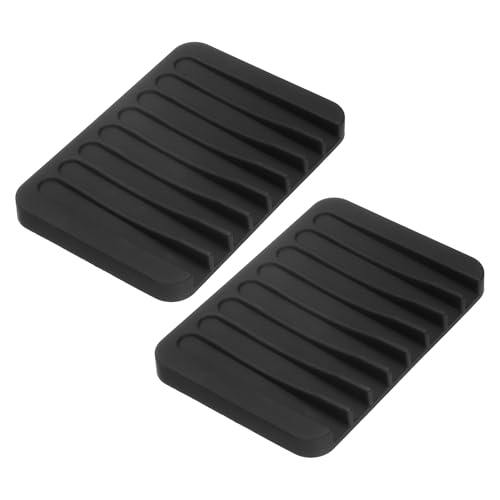 uxcell 2 Pcs Self Draining Silicone Soap Dish, Soap Tray with Drainage for Bathroom Shower Kitchen Sink, 4.5" x 3.1" x 0.4", Black - color: Black