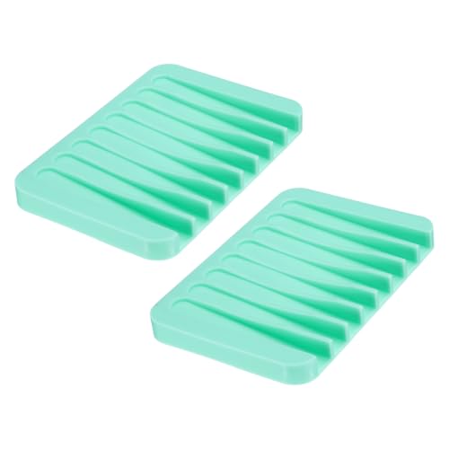 uxcell 2 Pcs Self Draining Silicone Soap Dish, Soap Tray with Drainage for Bathroom Shower Kitchen Sink, 4.5" x 3.1" x 0.4", Mint Green - color: Mint Green