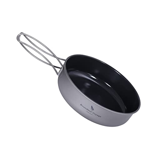 iBasingo 15cm Titanium Non-Stick Frying Pan 700ml Ultralight Skillet with Ceramic Coating & Folding Handle, Portable Hiking Camping Outdoor Cookware for Egg Steak Easy to Store & Clean Ti2062C - color: Ti2062C-15cm 700ml pan