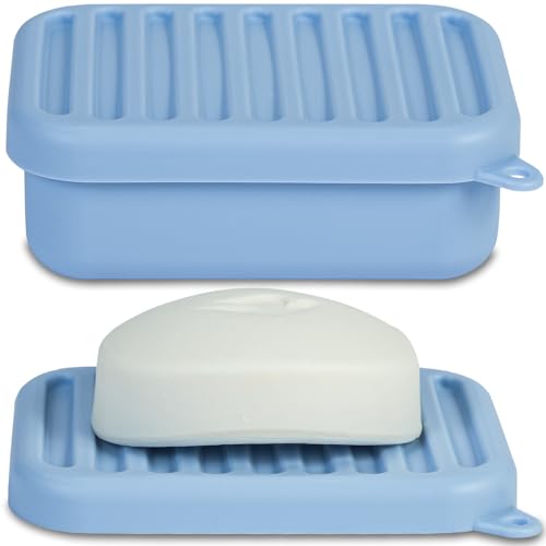HighHerz Superior Leak-Proof Silicone Travel Soap Case, Portable Soap Container with Draining Layer, Durable Soap Box, Shatter-Proof Soap Holder for Bathroom, Gym, Travel Size Toiletry (Blue) - color: Blue