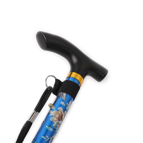 Folding Lightweight Walking Stick - Adjustable Aluminum Metal Collapsible Travel Cane with Non-Slip Rubber Base - color: Blue Floral