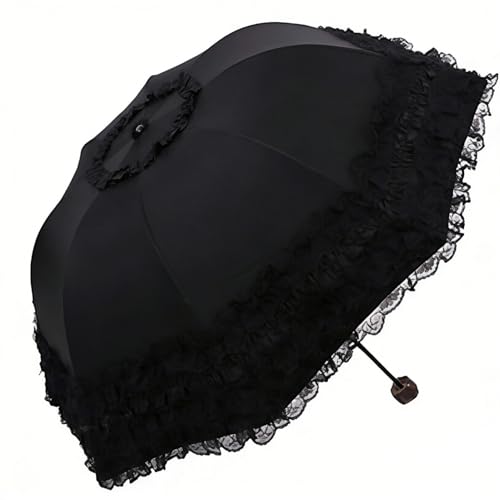 Honeystore Princess Lace Ultraviolet-Proof Folding Umbrella Anti-uv Dome Parasol - color: Style1 Black