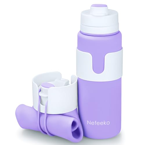 Nefeeko Collapsible Water Bottle, BPA Free 26oz Silicone Water Bottles - color: Purple