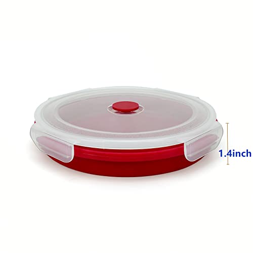 1200ml Large Camping Bowl with Foldable Spoon, Collapsible Bowl With Lid, Silicone Bento Box Container, For Travel Camping Meal Prep & Food Storage, Microwave Dishwasher Safe, Red - color: Red