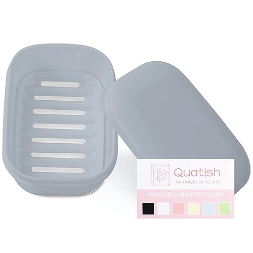 Quatish Leakproof Soap Dish with Lid & Draining Layer, Shatterproof Travel Bar Soap Holder Case Container, Portable Travel Size Toiletries Essentials for Camping, Gym, Bathroom, Greyblue - color: Greyblue, size: Medium