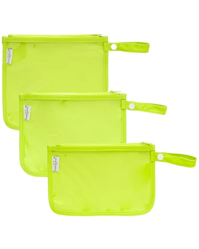 babygoal TSA Approved Lime Green Clear Travel Organizer Bags 3 Pack | Water Resistant Fabric, Dual Inner Pockets, Detachable Snap Handle, Secure Zipper Closure Storage Pouches - color: Fluorescent Green