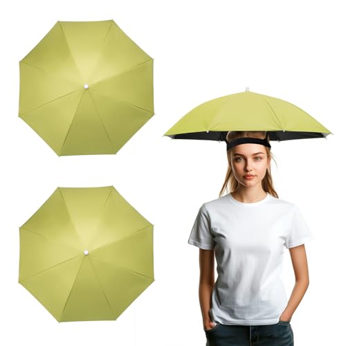 Umbrella Hat, Fishing Hat Hands Free Waterproof Adjustable Sun | Rain Cap Elastic Band Fit Camping - color: Green