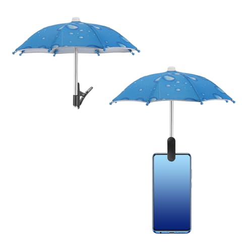 Phone Umbrella - Adjustable Cell Phone Umbrella Sun Shade with Stable Clip Universal Mini Cellphone Shade Cover for Beach/Pool/Outdoor, Blue - color: Blue