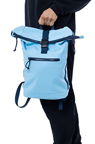 X RAY Roll Top Laptop Backpack for Men Women, PU Leather Expandable Roll Up Backpack Capacity Adjustable 22L & Fits 15.6" Laptop, Carolina Blue/Navy - color: Carolina Blue/Navy