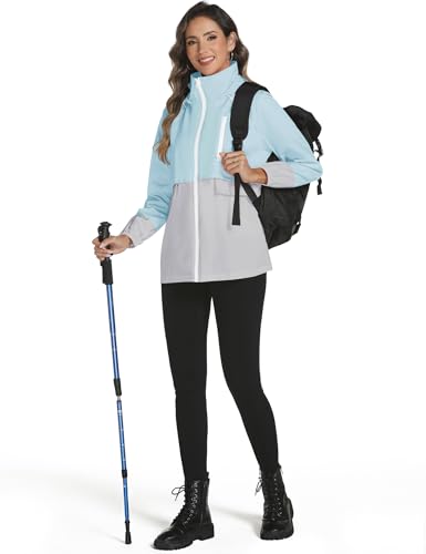 Avoogue Rain Jacket Women with Hooded Waterproof Raincoats - color: Light Blue Grey, size: Small