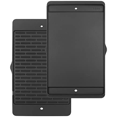 DELSbbq 7566 Cast Iron Griddle for Weber Genesis 300 (Not for Genesis II) | Reversible Griddle for E-310/320/330 S-310/320/330 EP-310/320/330 CEP-310, Dual-Sided Plate, Sunken Grease Drain Channels - size: 19.4" x 12.5" x 2"