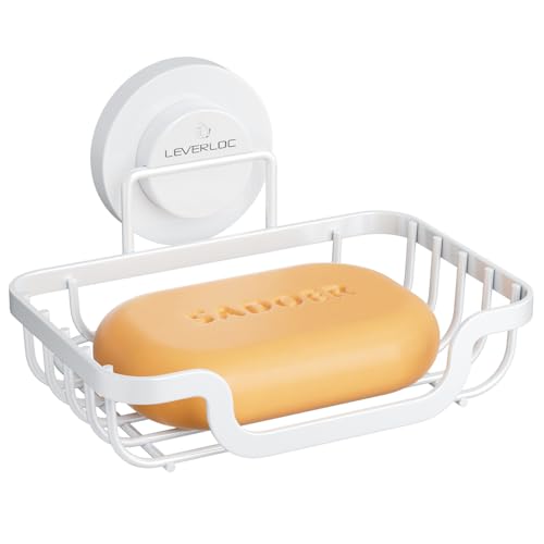 LEVERLOC Soap Dish, Soap Bar Holder for Shower Suction Cup Wall Mounted - color: White, size: 5.7" * 4.8"