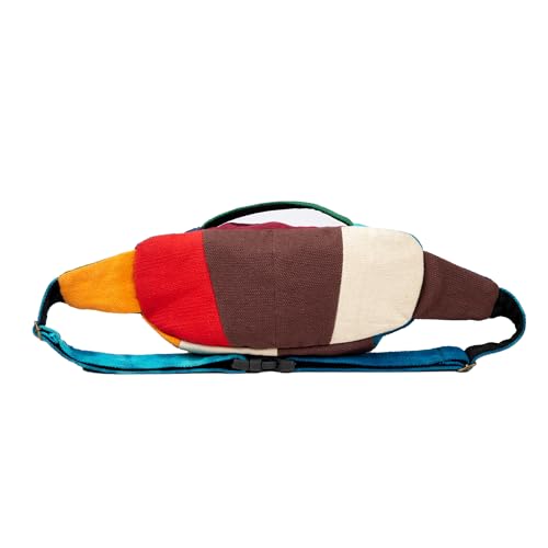 Freakmandu Eco-Friendly Boho Hippie Style Hemp Fanny Pack White Hip Waist Bag for Hiking Running Jogging - color: Geometric Mix