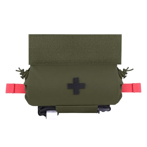 PETAC GEAR Tactical First Aid Drop Dump Pouch, Micro Medical Trauma Roll Up Drop Pouch EMT IFAK Sub Abdominal Carrying Bag with Hook-N-Loop (RG) - color: Rg
