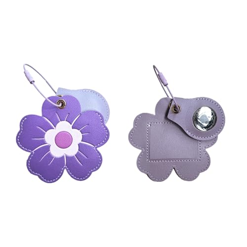 PU Leather Luggage Tag with Airtag Holder Case Set and Name ID Label - color: Deep Purple Flower
