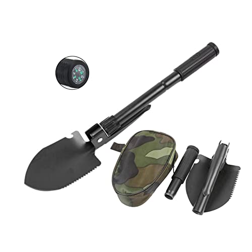 Military Small Folding Camping Shovel, Mini Compact Pickaxe with Carrying Pouch for Gardening, Off Road, Hunting, Car Emergency, Remove Ice (Black) - color: Black