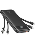 charmast Portable Charger Built-in Cables, 20000mAh Power Bank 6-Output | Travel Fast Charging Battery Pack for iPhone 17/16/15 Samsung Android, Flight-Approved, Multi-Device, USB-C & USB-A, LED % - color: Black