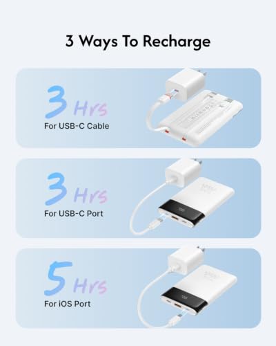 VEGER 10000mAh 22.5W Fast Charging Portable Charger with Built-in Cables | 0.4lb Slim USB C Power Bank, Small Battery Pack for iPhone 17/16/15/14/13 iPad Samsung, Flight Safe, Travel Essential, White - color: White