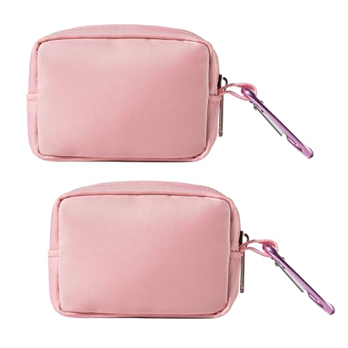 2-Piece Mini Pouch with Carabiner Clip, Unisex Small Organizer Case for Electronics, Makeup, and Accessories (Pink) - color: Pink