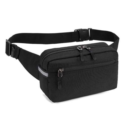 Mini Hiking Waist Bag, 3-Pocket 1.7L RFID Blocking Fanny Pack for Men Women - color: Black