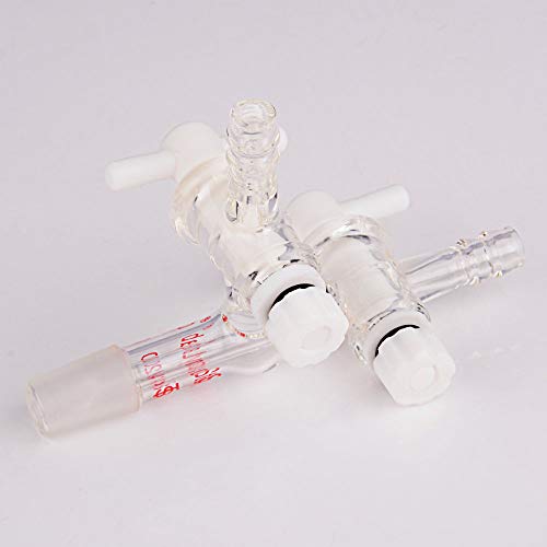 stonylab Glass Vacuum Transfer Adapter, Borosilicate Glass Vacuum Adapter with PTFE Stopcocks and 14/20 Inner Joint - size: 14/20 Joint