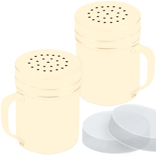 CUSINIUM 6oz Beige Stainless Steel Salt Pepper Dredge Shakers - With Plastic Cap - With Handle - Pack of 2 - color: Beige, size: 6 Oz