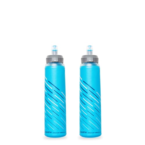 HydraPak UltraFlask Speed - Collapsible Soft Flask Water Bottle for Hydration Vests and Running Packs with Easy Open Cap - color: *Old* Malibu, style: 500ml Speed - 2 Pack - Without Drink Straw