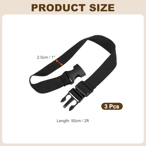 PATIKIL Utility Straps with Quick Release Buckle, (1 Inch x 2 Feet, Black) (3 Pcs) Adjustable Luggage Polyester Straps Backpack Webbing, Suit for Sleeping Bag/Camping/Hiking - color: Black, size: 1 Inch x 2 Feet