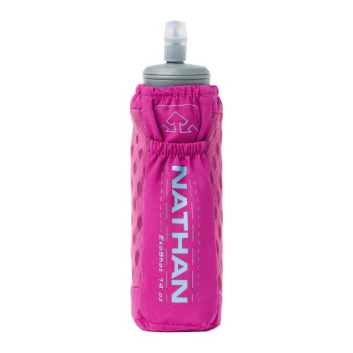 Nathan ExoDraw & ExoShot 2.0 Flask, Handheld Water Bottle for Marathons, Hiking, Ultra Running and Outdoor Activity - color: Magenta/Caribbean Blue, size: 14 Ounces
