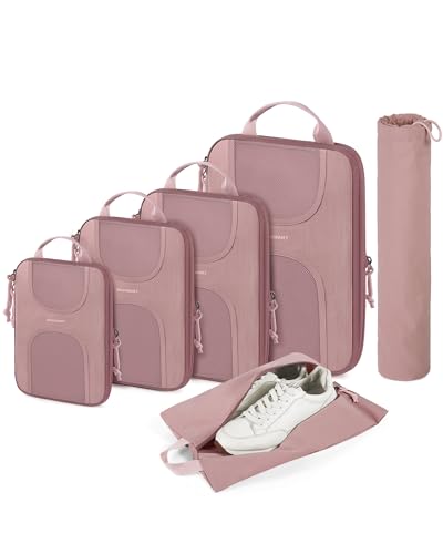 BAGSMART 6 Set Compression Packing Cubes, Travel Luggage Organizer Bags - color: 01-Dusty Pink