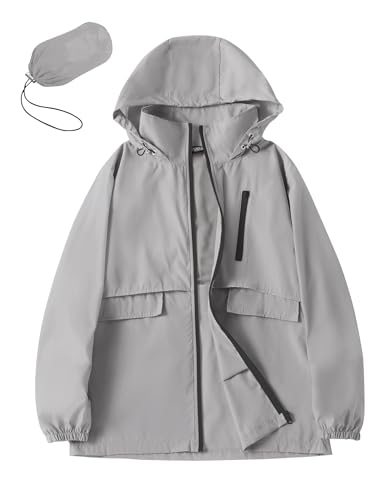 Avoogue Rain Jacket Women with Hooded Waterproof Raincoats - color: Grey, size: Small