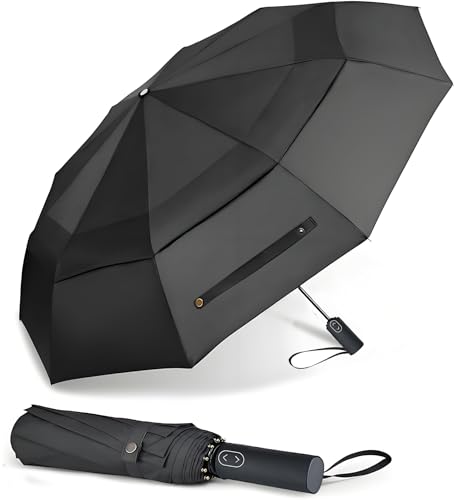 MRTLLOA Compact Golf Umbrella, 10 Ribs Vented Windproof Travel | 49/54/62 Inch Large Oversize, Double Canopy, Quick-Dry Fabric, Lightweight, Umbrellas for Rain - color: Black, size: 54 Inch