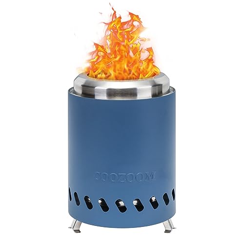 Portable Table Top Fire Pit with Stand, 5.5" Stainless Steel Mini Outdoor Low Smoke Burning Tabletop Firepit Fueled by Pellets or Wood, for Outside Camping Blue - color: Navy Blue, size: 5.5 Inch