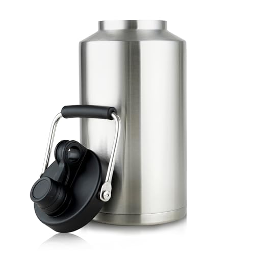 1 Gallon Water Bottle Insulated Stainless Steel Keeps Ice 48Hr, Large Water Gallon Jug Wide Mouth Leakproof Vacuum for Gym, Camping, & Construction Stainless Steels - color: Stainless Steels